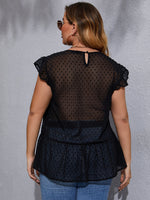 Plus Swiss Dot Ruffle Hem Sheer Blouse