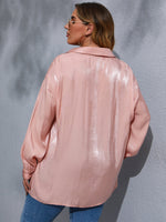 Plus Drop Shoulder Flap Detail Split Hem Satin Blouse