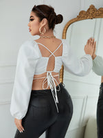 Plus Crisscross Tie Back Crop Blouse