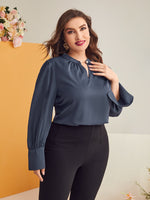 Plus Keyhole Neck Button Detail Split Cuff Top