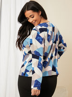 Plus Keyhole Neck Geo Print Blouse