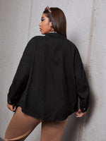 Plus Drop Shoulder Patched Pocket Corduroy Blouse