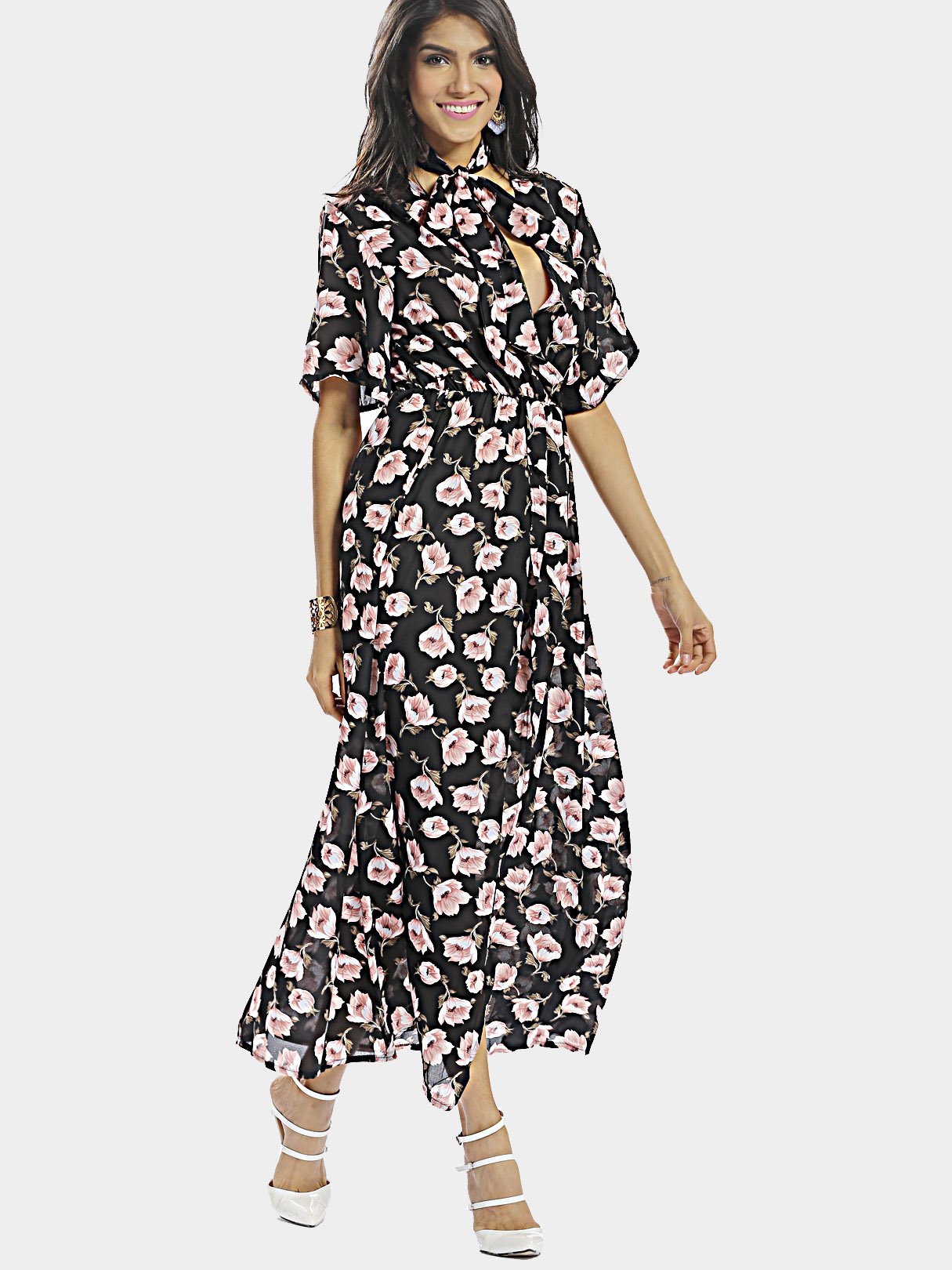 Wholesale Lace-Up Floral Print Maxi Dresses