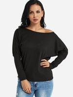 Wholesale One Shoulder Long Sleeve Black Top