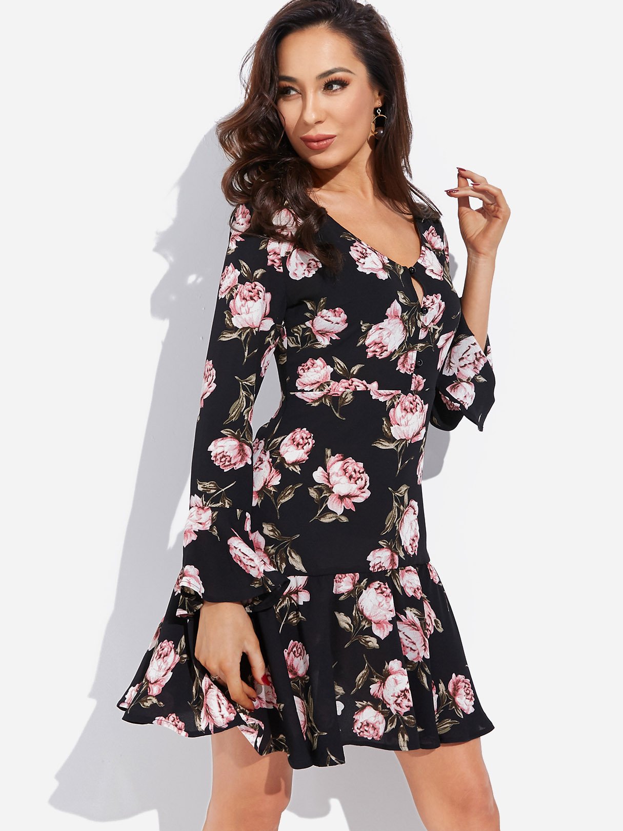 OEM Ladies Black Floral Dresses