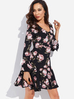 OEM Ladies Black Floral Dresses