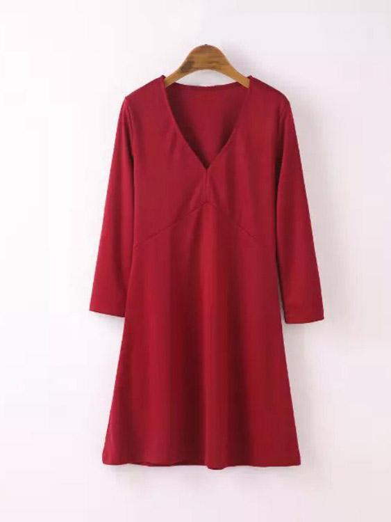 OEM Ladies Red V-Neck Dresses