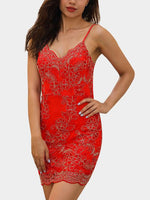 Wholesale V-Neck Embroidered Crochet Lace Embellished Zip Back Spaghetti Strap Sleeveless Dresses
