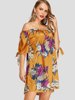 Wholesale Off The Shoulder Floral Print Half Sleeve Orange Blouses