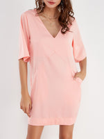 Wholesale V-Neck Half Sleeve Shirt Dress