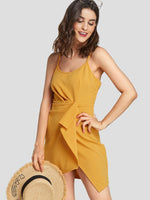 Wholesale Yellow Scoop Neck Sleeveless Plain Spaghetti Strap Irregular Hem Mini Dresses