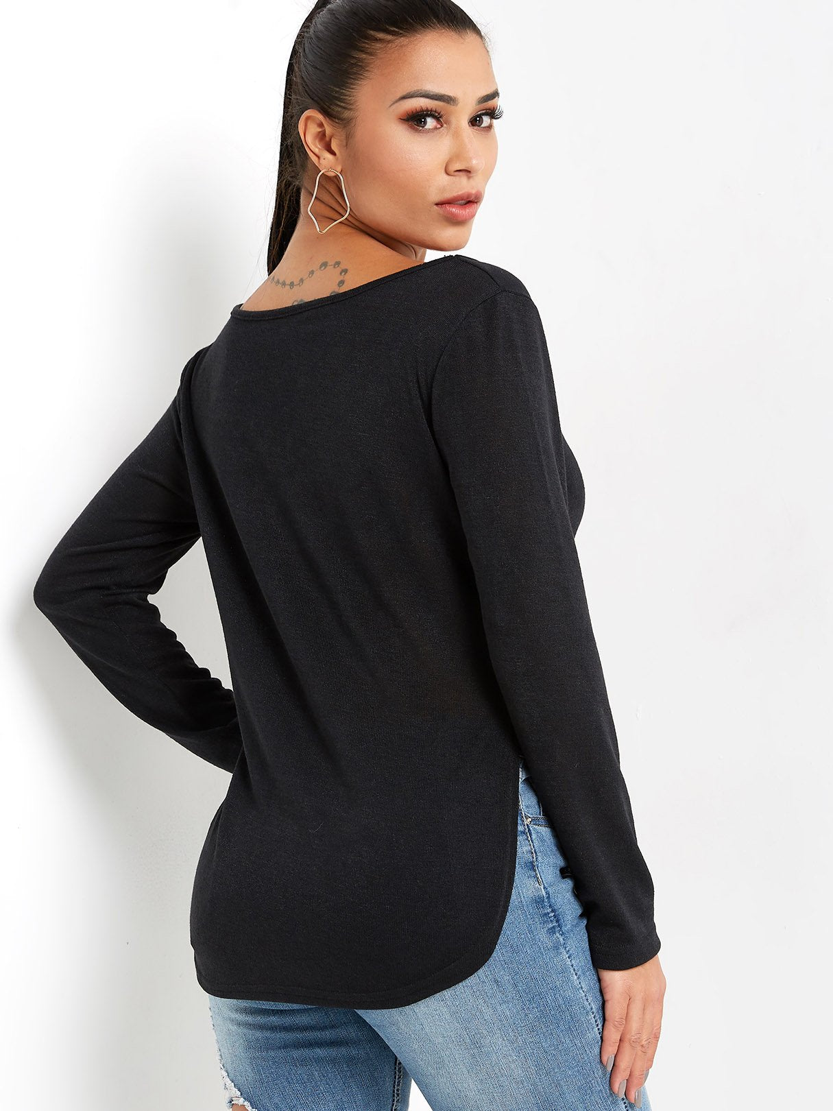 NEW FEELING Womens Black T-Shirts