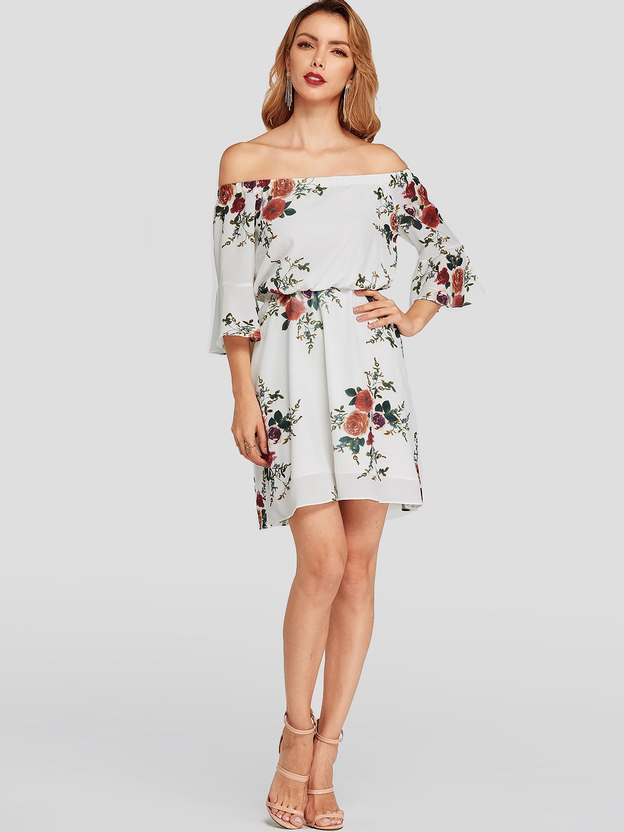 NEW FEELING Womens White Floral Dresses