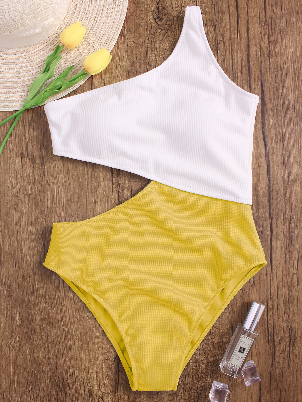 Wholesale Asymmetrical One Shoulder Sleeveless Asymmetrical Hem High Waist One-Pieces Swimwears