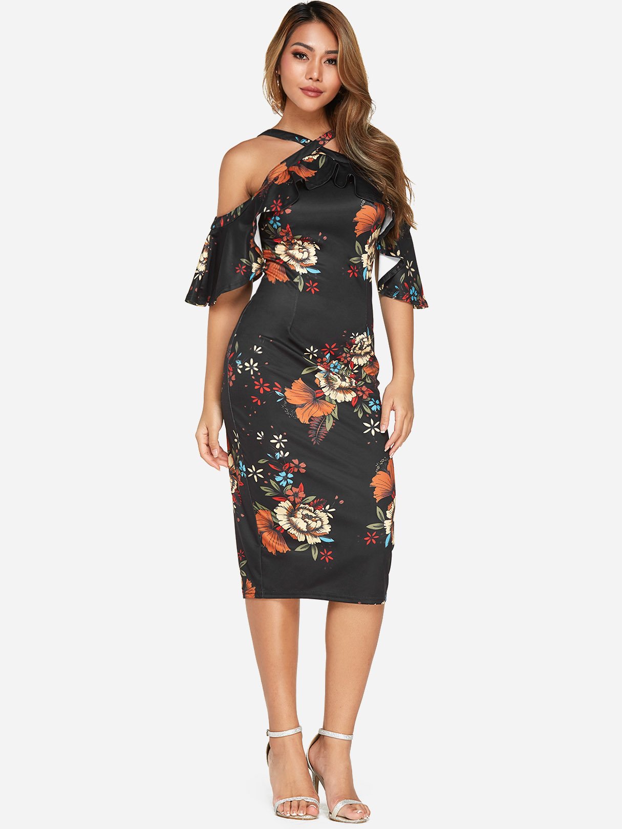 OEM Ladies Black Floral Dresses