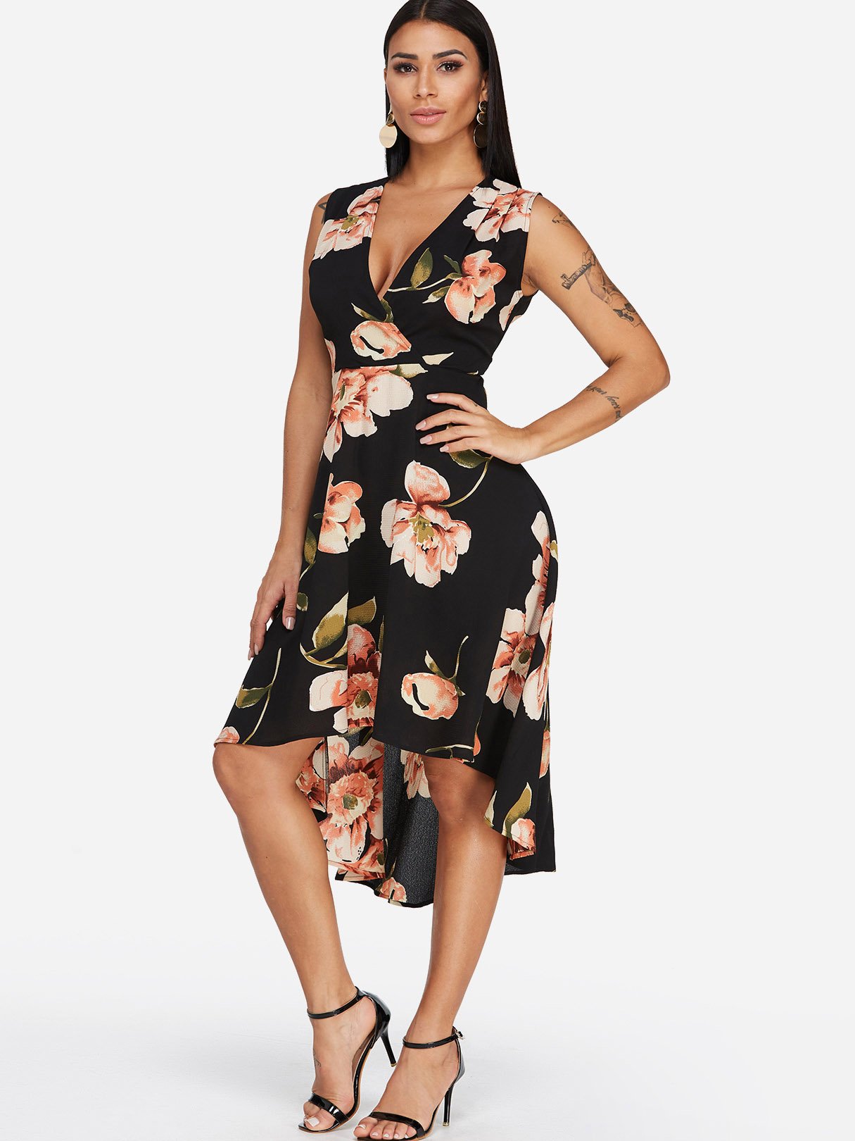 OEM Ladies Black Floral Dresses