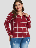 Wholesale V-Neck Grid Long Sleeve Plus Size Tops