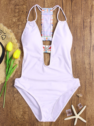Wholesale White Deep V Neck Backless One-Pieces