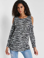 Wholesale Cold Shoulder Zebra Long Sleeve Top