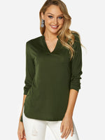 Wholesale V-Neck Plain 3/4 Sleeve Curved Hem T-Shirts