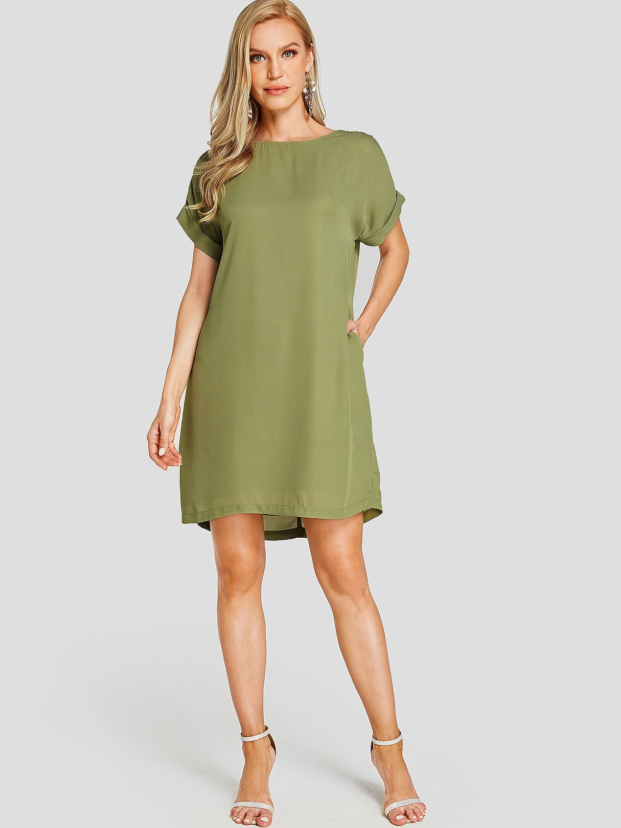 NEW FEELING Womens Army Green Casual Dresses