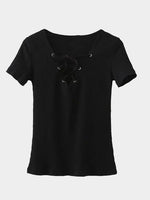 Wholesale Short Sleeve Lace-Up Front Knit T-Shirt