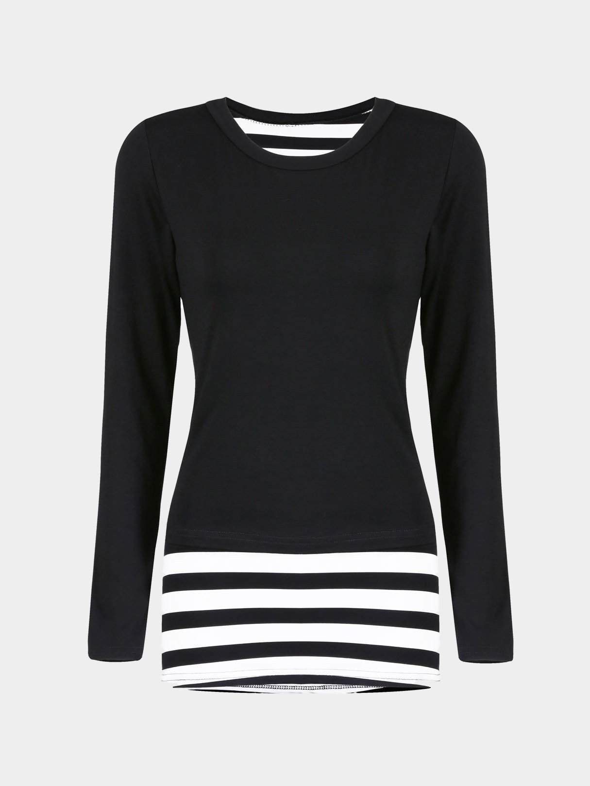 Wholesale Stripe Long Sleeve Black Top
