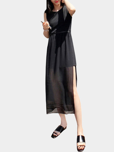 Wholesale Black Sleeveless Plain Chiffon Dresses