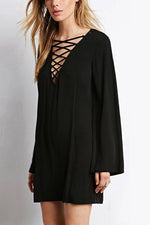 Wholesale V-Neck Long Sleeve Black Casual Dresses