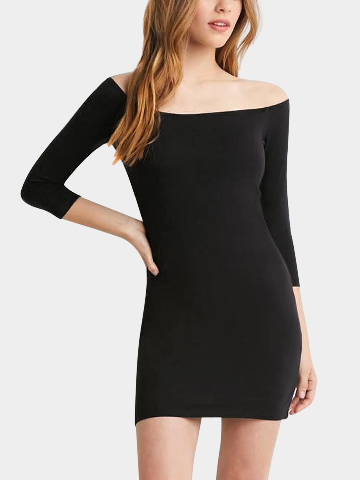 Wholesale Off The Shoulder Plain 3/4 Length Sleeve Black Dresses