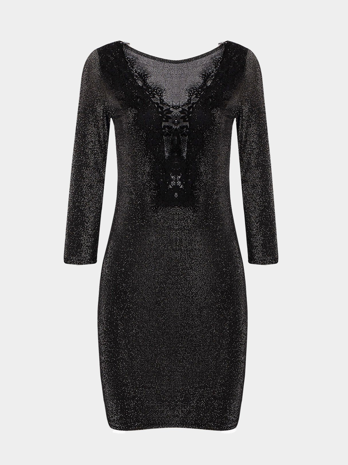 Wholesale V-Neck Lace 3/4 Length Sleeve Black Casual Dresses