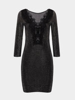 Wholesale V-Neck Lace 3/4 Length Sleeve Black Casual Dresses