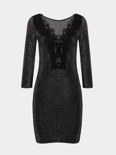 Wholesale V-Neck Lace 3/4 Length Sleeve Black Casual Dresses