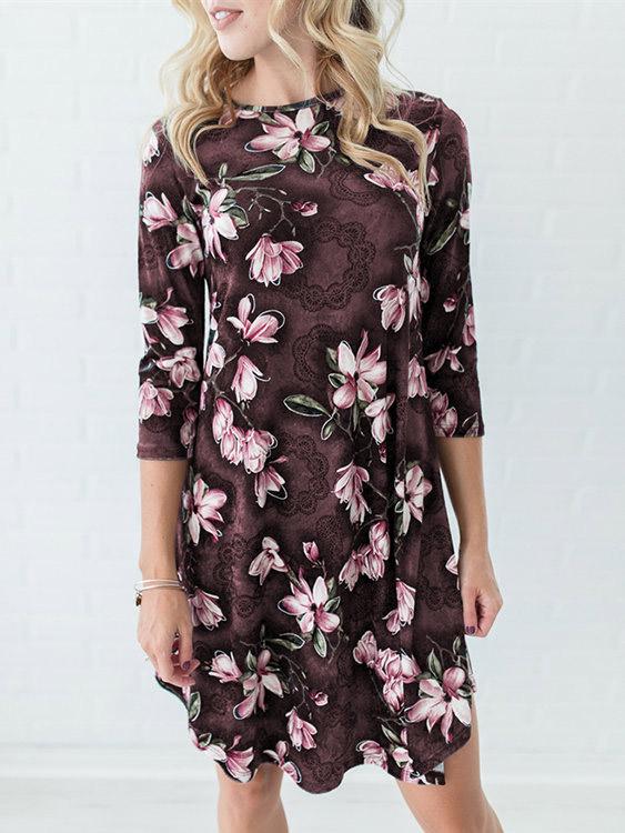 OEM Ladies Coffee Floral Dresses