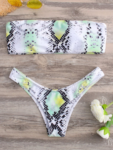 Wholesale Halter Deep V Neck Sleeveless Animal Backless Bikini Suit