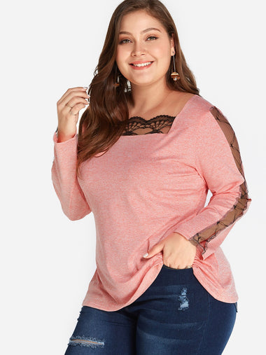 Wholesale Square Neck Plain Long Sleeve Plus Size Tops