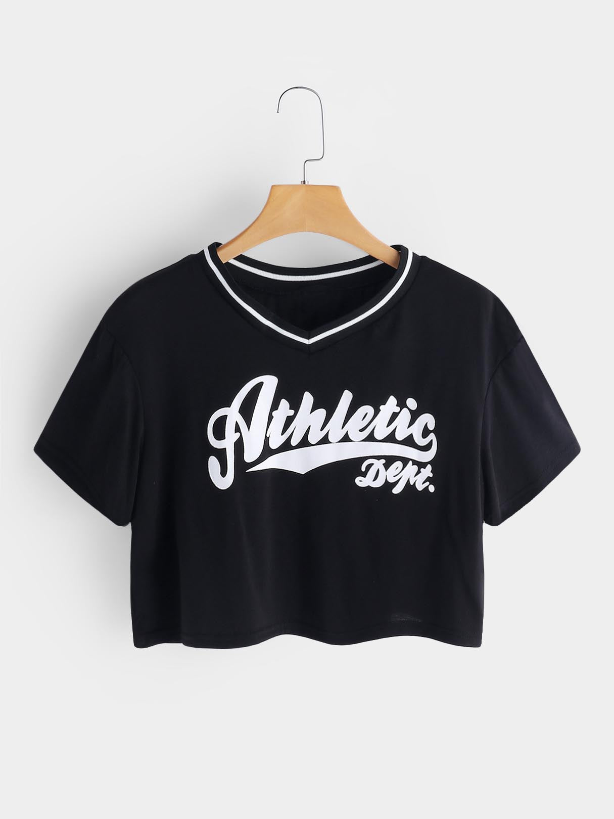 Wholesale V-Neck Letter Printed Short Sleeve Black T-Shirts