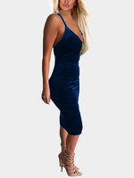 OEM Ladies Blue V-Neck Dresses