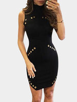 Wholesale Perkins Collar Sleeveless Irregular Hem Black Sexy Dresses
