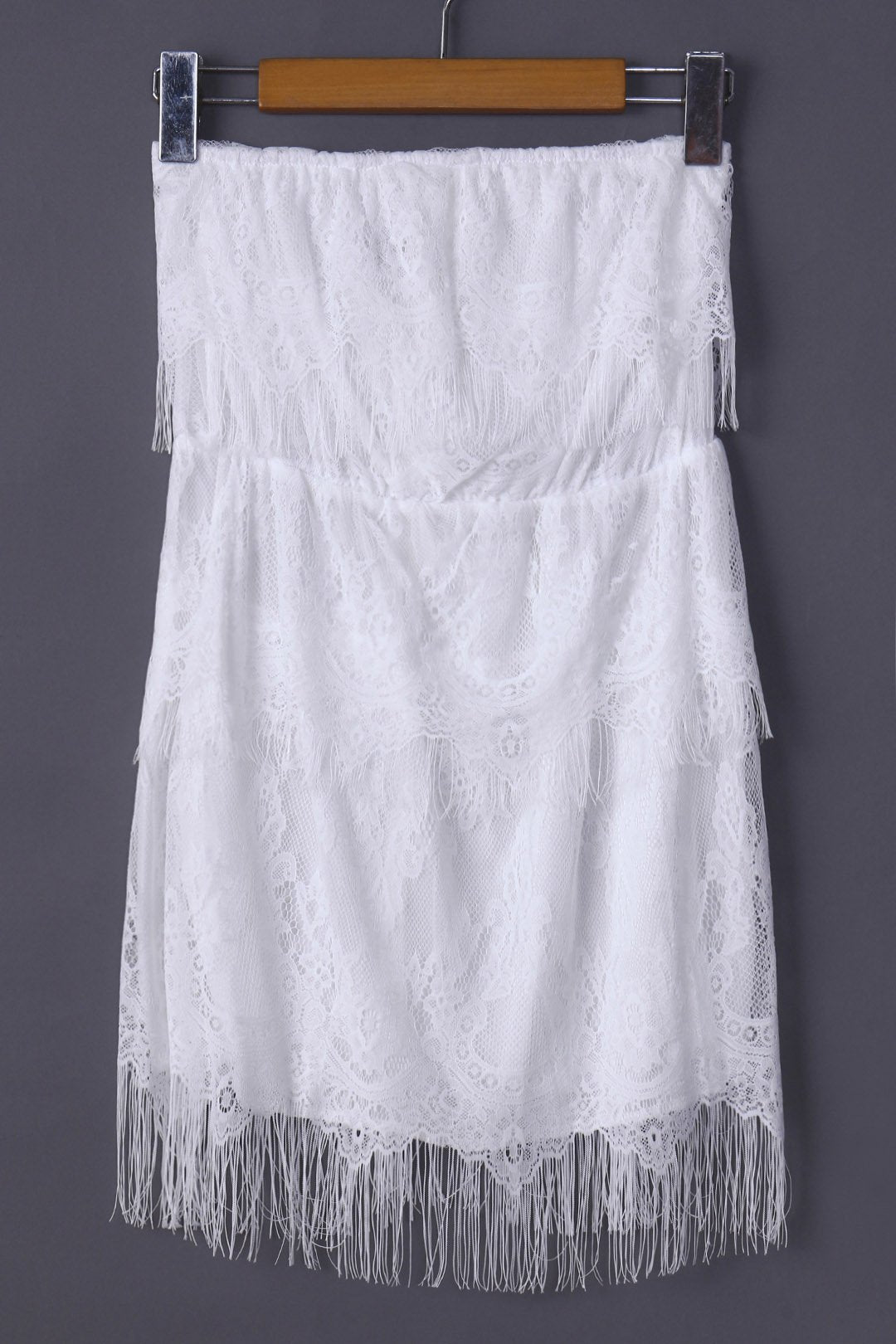 Wholesale White Strapless Off The Shoulder Sleeveless Lace Mini Dresses