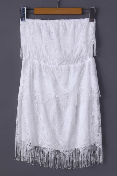 Wholesale White Strapless Off The Shoulder Sleeveless Lace Mini Dresses