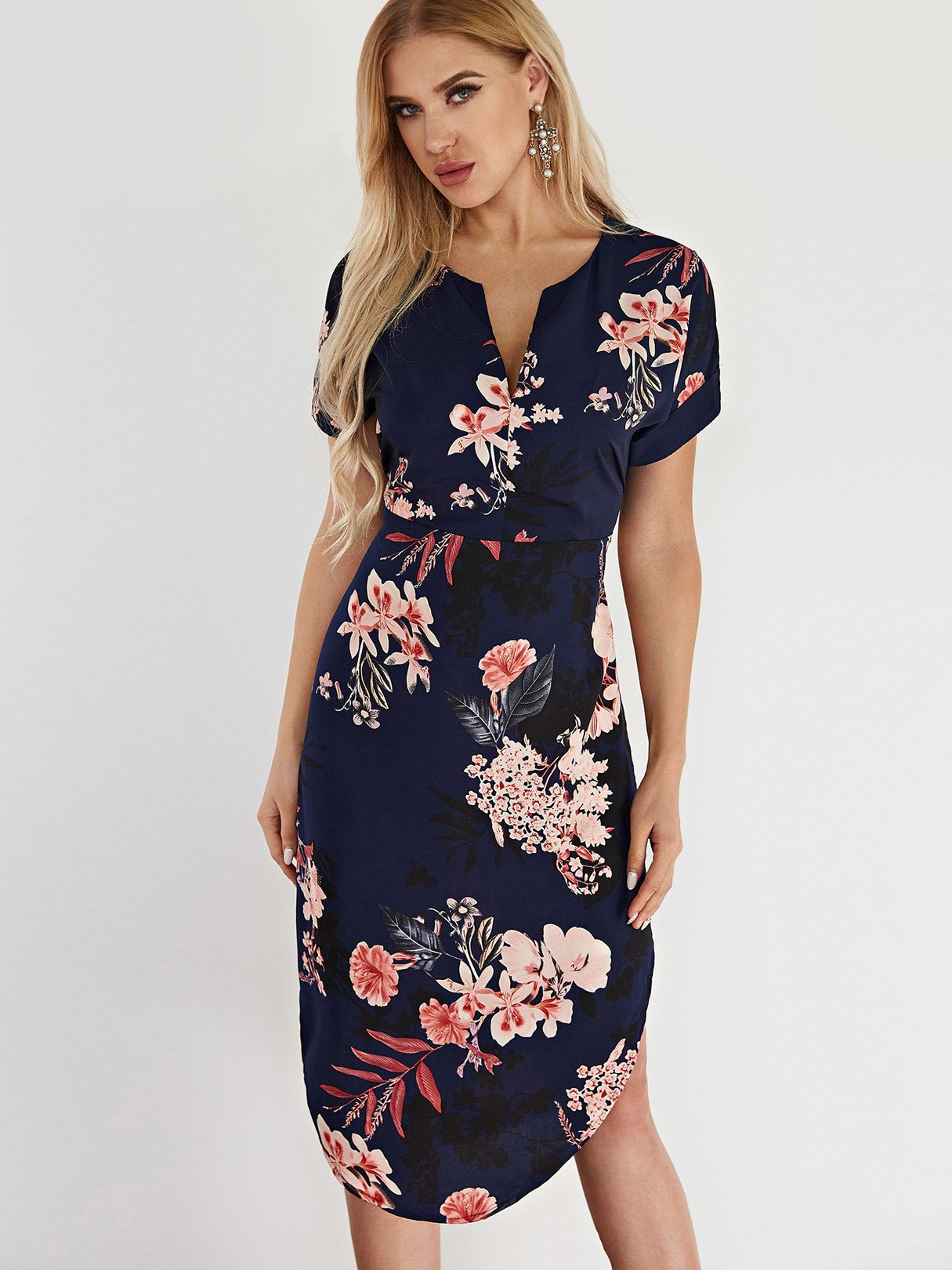 OEM Ladies Navy Floral Dresses