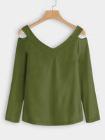 Wholesale V-Neck Plain Backless Cut Out Long Sleeve T-Shirts