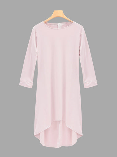 Wholesale Pink Bateau Half Sleeve Plain Irregular Hem Midi Dress