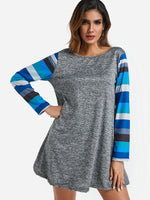 Wholesale Grey Round Neck Long Sleeve Stripe Mini Dress