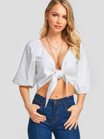 Wholesale Deep V Neck Plain Half Sleeve Crop Top