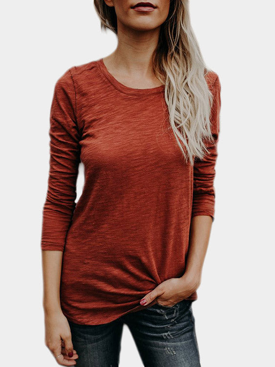 Wholesale Round Neck Plain Long Sleeve Rust T-Shirts