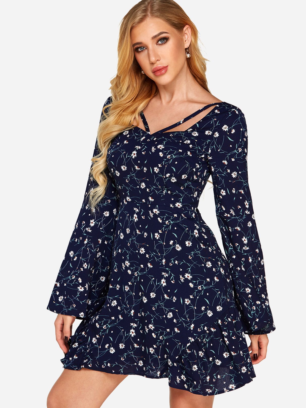 OEM Ladies Navy Floral Dresses