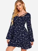 OEM Ladies Navy Floral Dresses