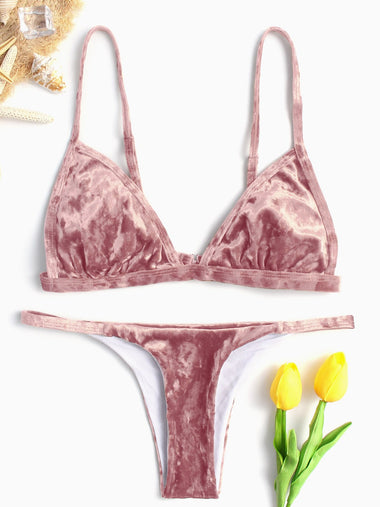 Wholesale Pink Sleeveless Plain Two Piece Bikinis